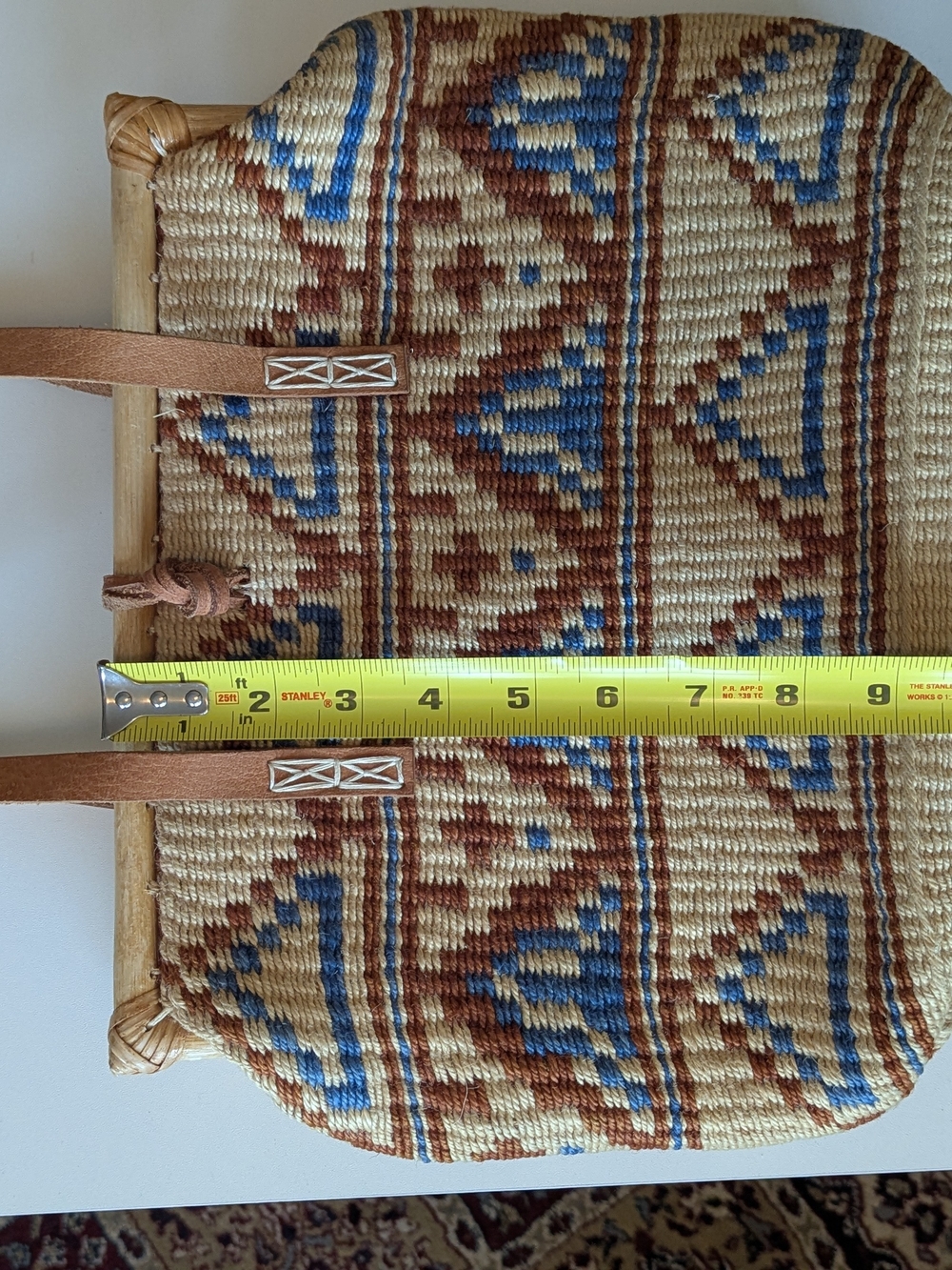 Vintage Sisal Market Jute Tote Bag Large Ethnic Boho Brown Blue - Picture 6 of 11
